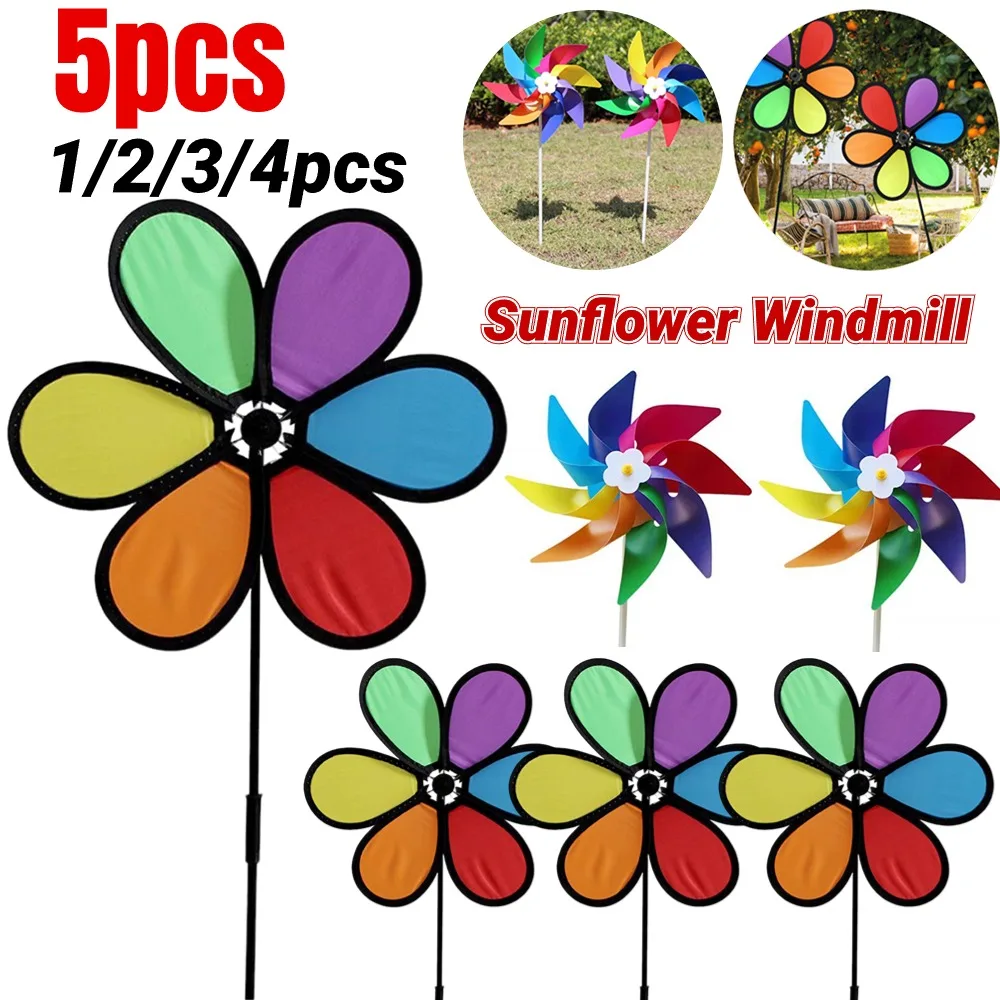 5-1pcs Sunflower Windmill Spinner Colorful Flower Spinners Portable Outdoor Garden Decor Lawn Yard DIY Windmill Cloth Kids Toy