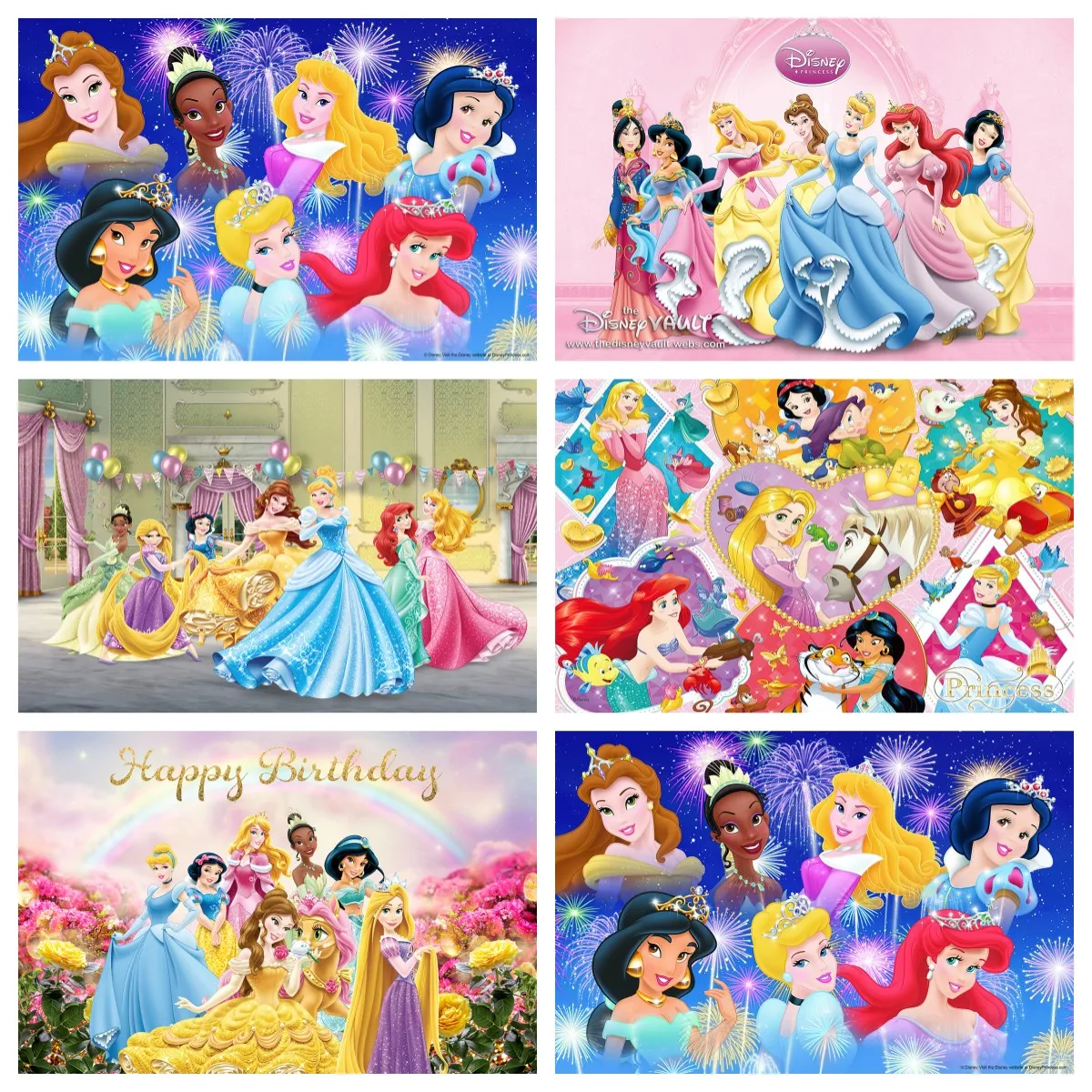 Disney Princess Background Girl Birthday Baby Shower Fondale Tiana Cenerentola Snow White Castle Banner Puntelli Fotografici