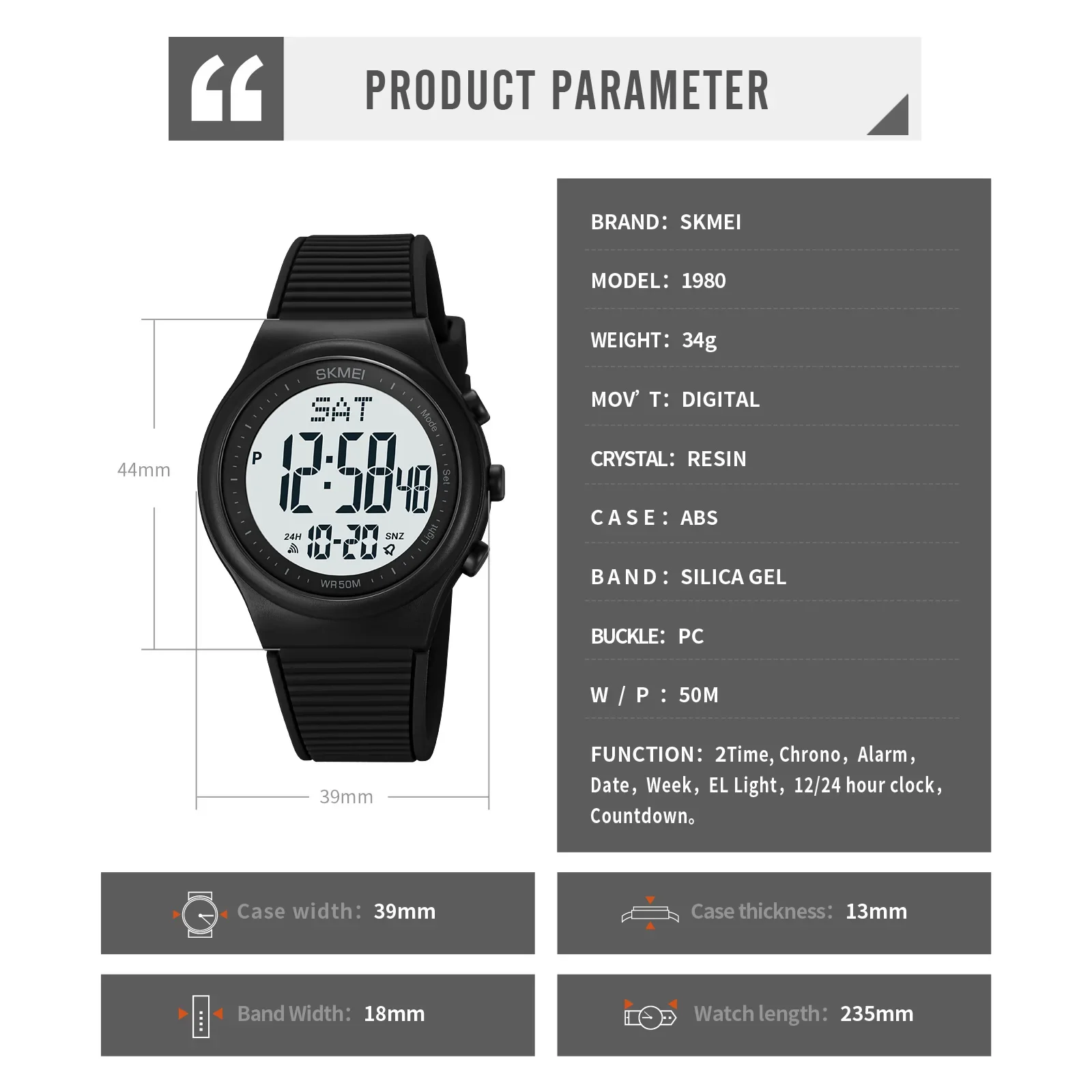 SKMEI 1980 Luxury Mens Waterproof Countdown Wristwatches Military Digital Sport Watch for Men Shockproof Clock Reloj Hombre 1893 6