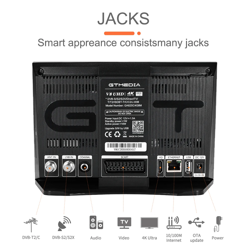 GTmedia V8 UHD  TV ù, DVB-S2 DVB-T2 ̺ ޺ ڴ, H.265, 10 Ʈ, 4K Ʈ HD,  2.4G WIFI CA ī, α