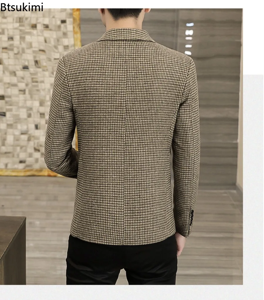 New Plaid Slim Blazer Coats Men's Fashion Business Casual Small Suit Classic Korean Single-button Formal Suit Jackets Male