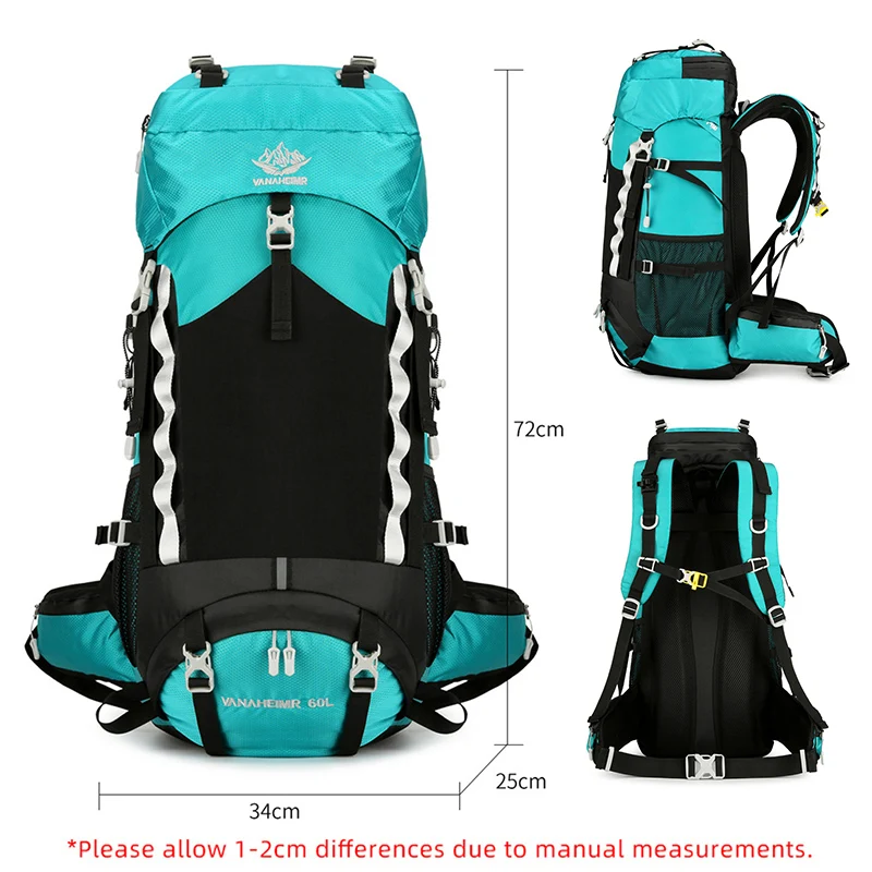 Camping Travel Backpack Outdoor Bag Climbing With Rain Cover For Men Hiking Trekking Mountaineering Sports Hydration Bags 60L 3