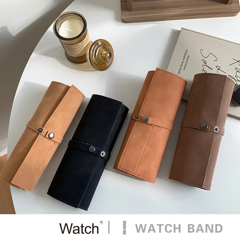Luxury Vintage Watch Strap Roll Travel Case Frosted Leather Personalised Display Box 5 Slots Wrist Watches Jewelry Storage Pouch for watchband storage bag,watch storage pouch