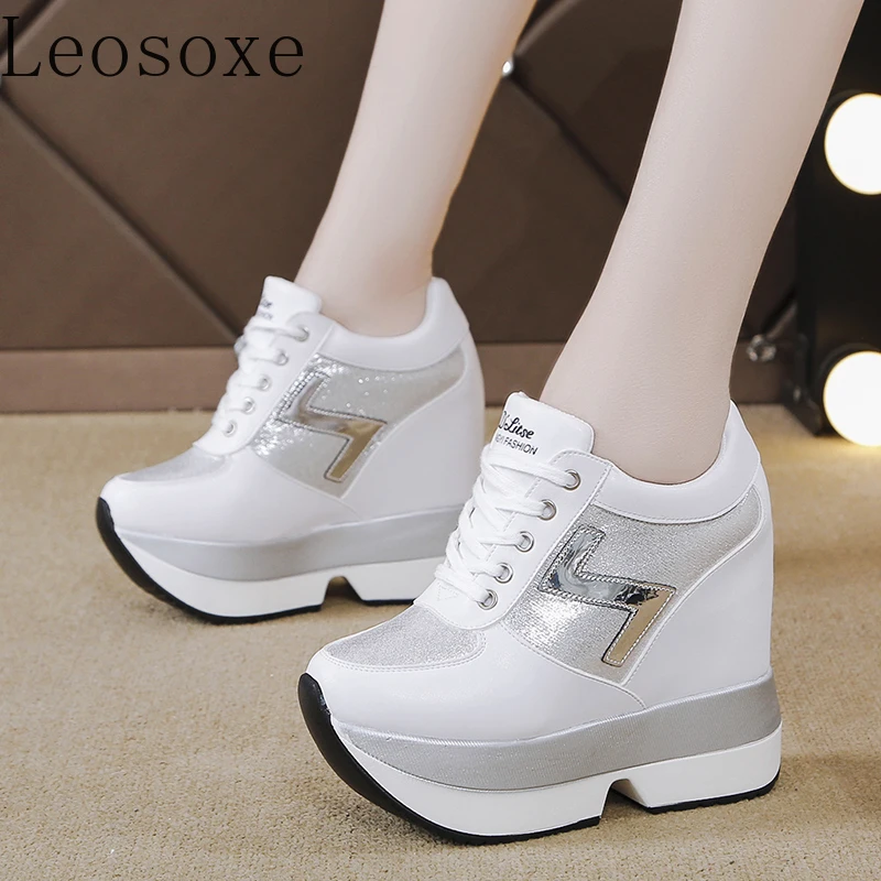 Fashion Women's High Platform Casual Sneakers Height Increasi Leathe Shoes 10 CM Thick Sole Trainers Tennis Sports women shoes,casual sneakers,women sneakers