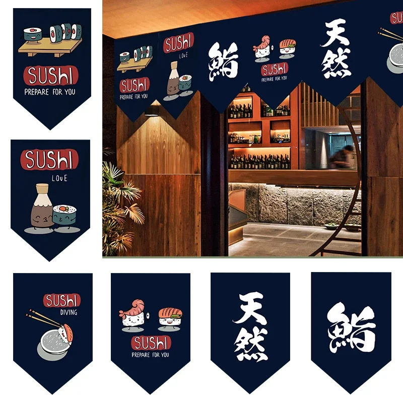 Japanese Noren Hanging Short Curtain Sushi Shop Kitchen Partition Half-curtain Triangle Flag Curtains Restaurant Decoration 4