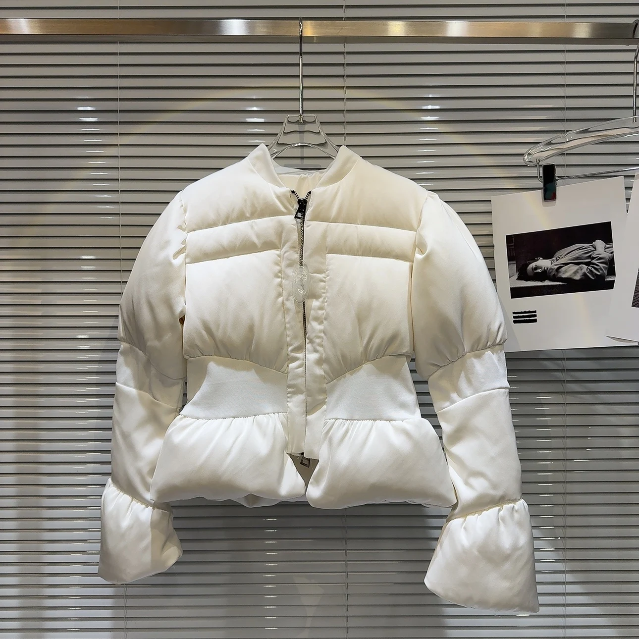 DEAT 2024 Winter New Items Fashion Women's Thread Waist Design Warm Jacket Casual Solid Color Zipper Cotton Padded Coat 11A01161