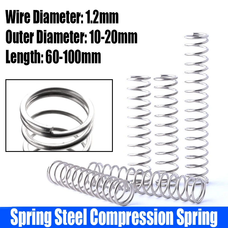 

5PCS 1.2mm Wire Diameter Compression Spring Galvanized Spring Steel Return Spring 10-20mm Outside Diameter L=60-100mm