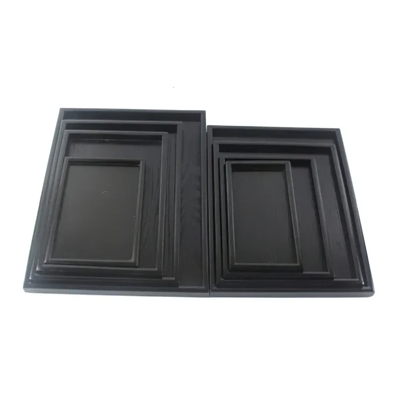Wooden Tray Japanese Style Black Rectangle 30cm Coffee Tea Set Tableware Pallet Food Cake Plate Home Kitchen Storage Supplies 3