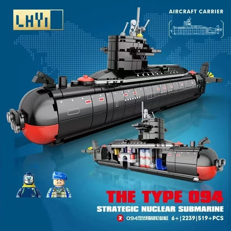 

591PCS WW2 Military Warship Type 094 Navy Strategic Nuclear Submarine Model Building Blocks Weapon Ship Brick Toy for Boys Gift