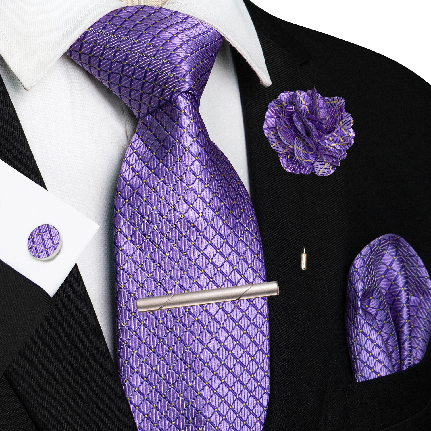 Men's Ties Tie Pin Pocket Square Cufflinks Tie Clip Set