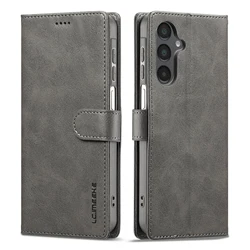 Deluxe PU Leather Flip Wallet Case with Magnetic Buckle - Shockproof Protective Cover - Galaxy S25 FE (Grey)
