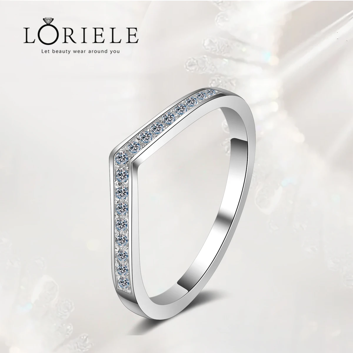 

LORIELE 925 Sterling Silver Wedding Band Mini Moissanite Diamond Half Eternity Stackable Engagement Ring Wedding Rings for Women