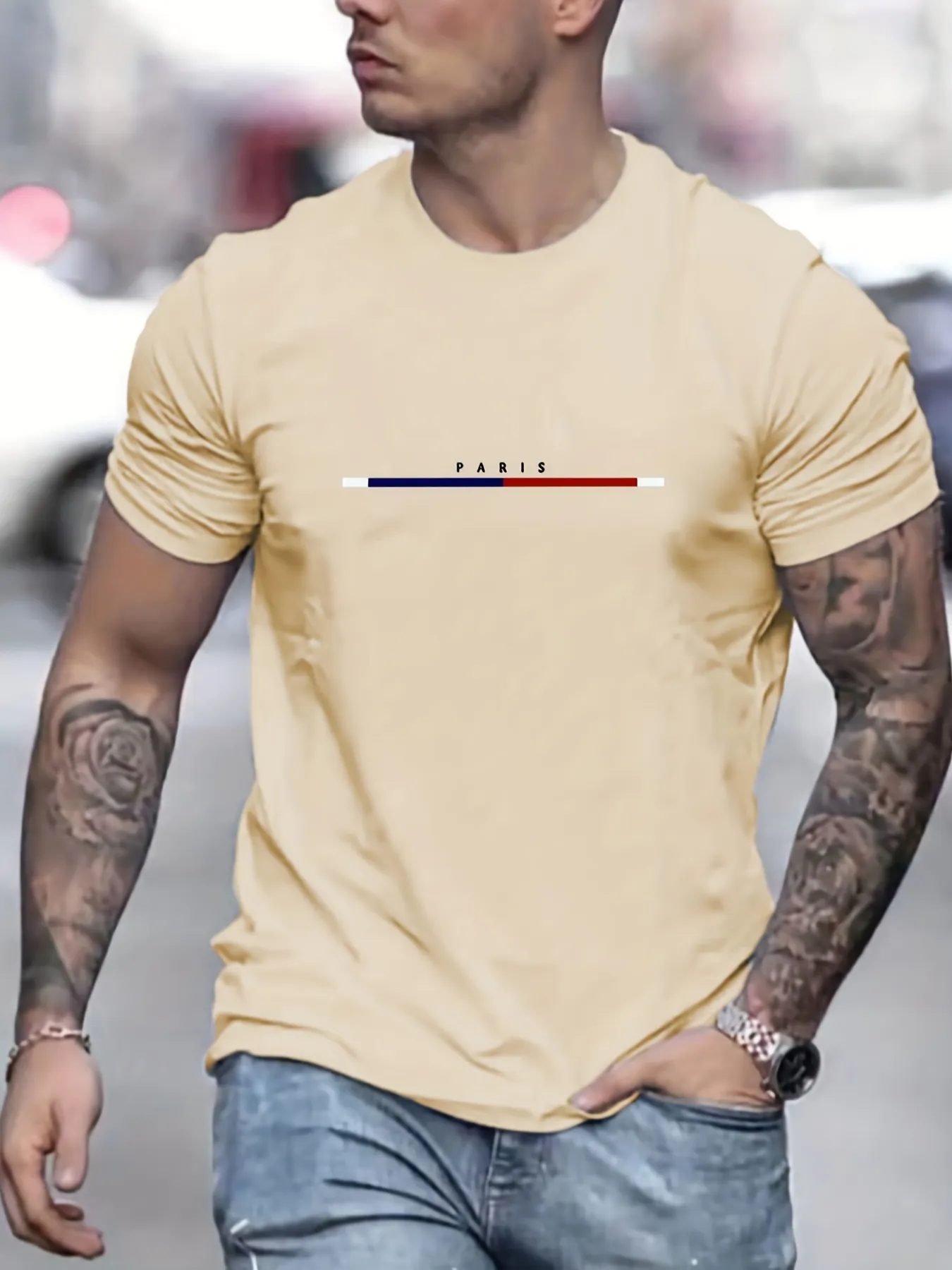 S04335c8951a34d80b6f1f5ecaddbd8dfB Men's 100 Cotton Paris Short Sleeve T-shirt Top Loose Tshirt
