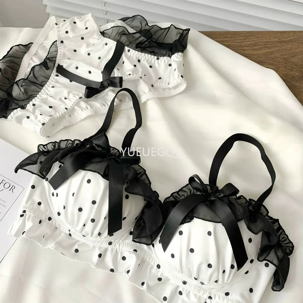 Süßes Polka Dot Spitzen Bh Und Slip Set Push Up Für Damen_voghion.com