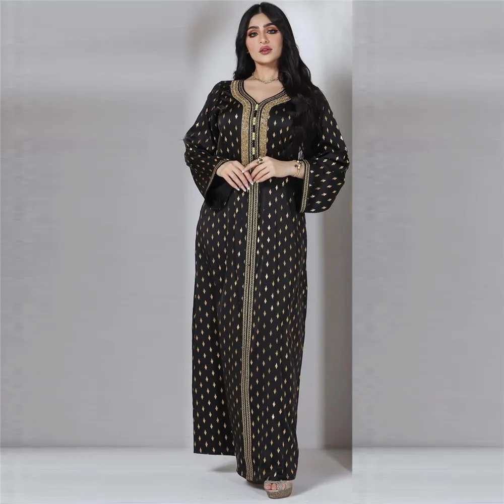 

Print Jalabiya Women Arabic Dress Evening Party Kaftan Islamic Clothes Eid Ramadan Muslim Abaya Moroccan Caftan Dubai Gown Robe