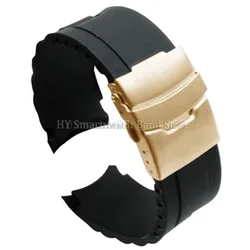 Waterproof Silicone Curved - End Watch Strap with Folding Buckle - 18mm (Black - Gold)