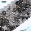 Rare Natural Black Rutilated Quartz Healing Crystal Beads For Jewelry Making DIY Handmade Accessories Strand 15" 5