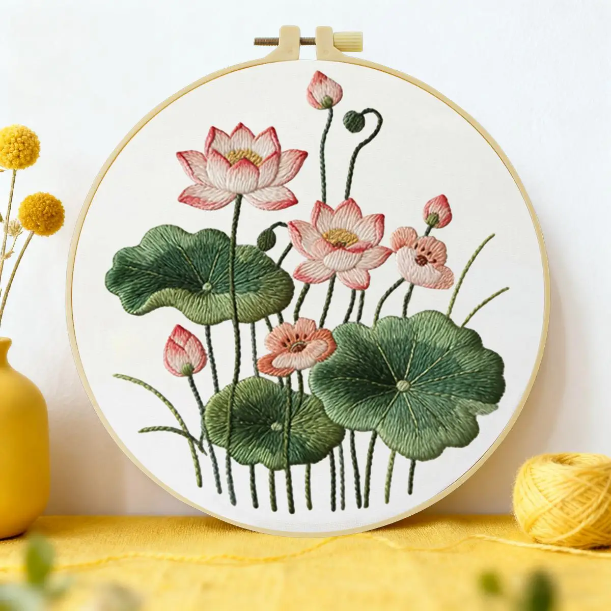 1 Stück 20X20CM/15X15CM 7,87/6,3 Zoll Lotus-Stickerei-Starter-Kit DIY-Kit DIY-Stickerei-Set Handarbeiten Malerei Nähen Kunst
