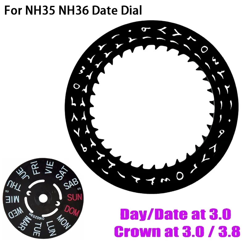 Black/White Date Week Wheel Arabic Dial for Automatic Movement (Crown at 3.0 or 3.8 o'clock)