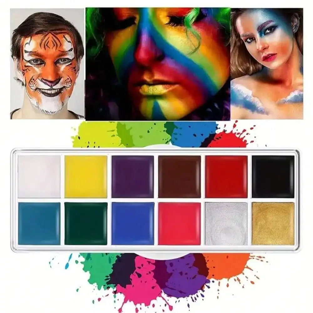 12-Color oil body art and tattoo paints in a vibrant, long-lasting, easy-to-apply palette for holiday parties and events 2