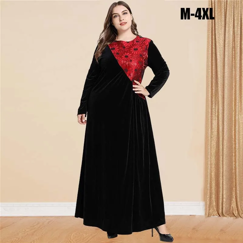 Women Velvet Long Dress Muslim Dress Kaftan Abaya Turkey Saudi Arabic