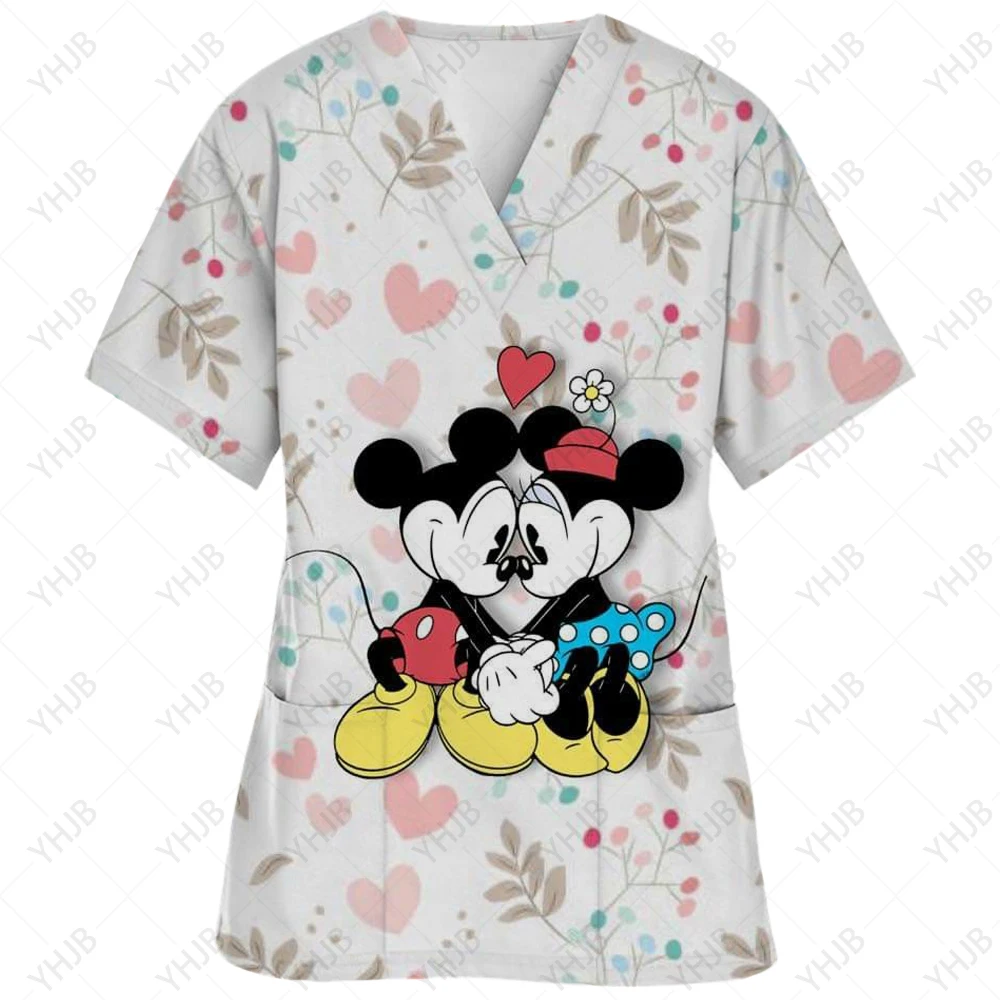 thumbnail image 1 of Ropa de enfermería navideña con estampado de dibujos animados de Minnie y Mickey Mouse, camisetas de mujer, uniforme de trabajo de manga corta para mascotas, camisa de disfraz, 1 of 4