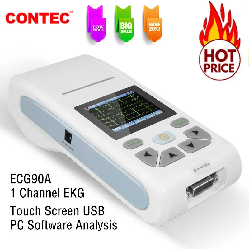 Electrocardiograph ECG 90A Portable ECG Machine Touch Screen 12-Channel ECG/EKG Machine CONTEC