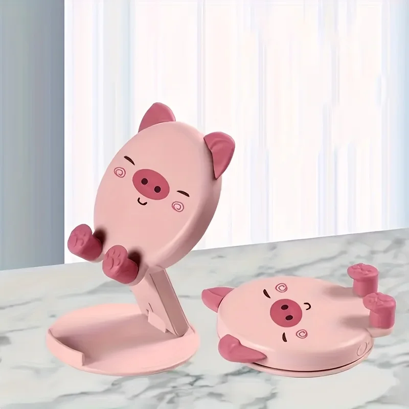 Foldable Pig Phone Stand Adjustable Silicone gelDesktop & Bedside Holder | Portable Universal Support for All Phones
