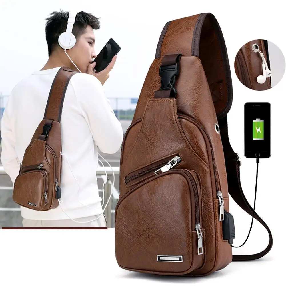 Borsa a Tracolla da Uomo alla Moda, Semplice e Casual, con Porta USB, Multifunzionale per Sport e Pendolarismo - immagine 2