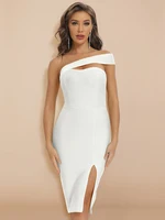 One Shoulder Hollow Out Split Midi Dress HLBANDAGE One Shoulder Hollow Out Split Dress
