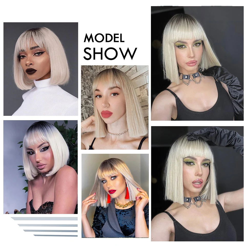 It's a Wig Short Straight Wigs for Women Synthetic Ombre Bob Wigs with Bangs Heat Resistant with Daily Party Use images - 6