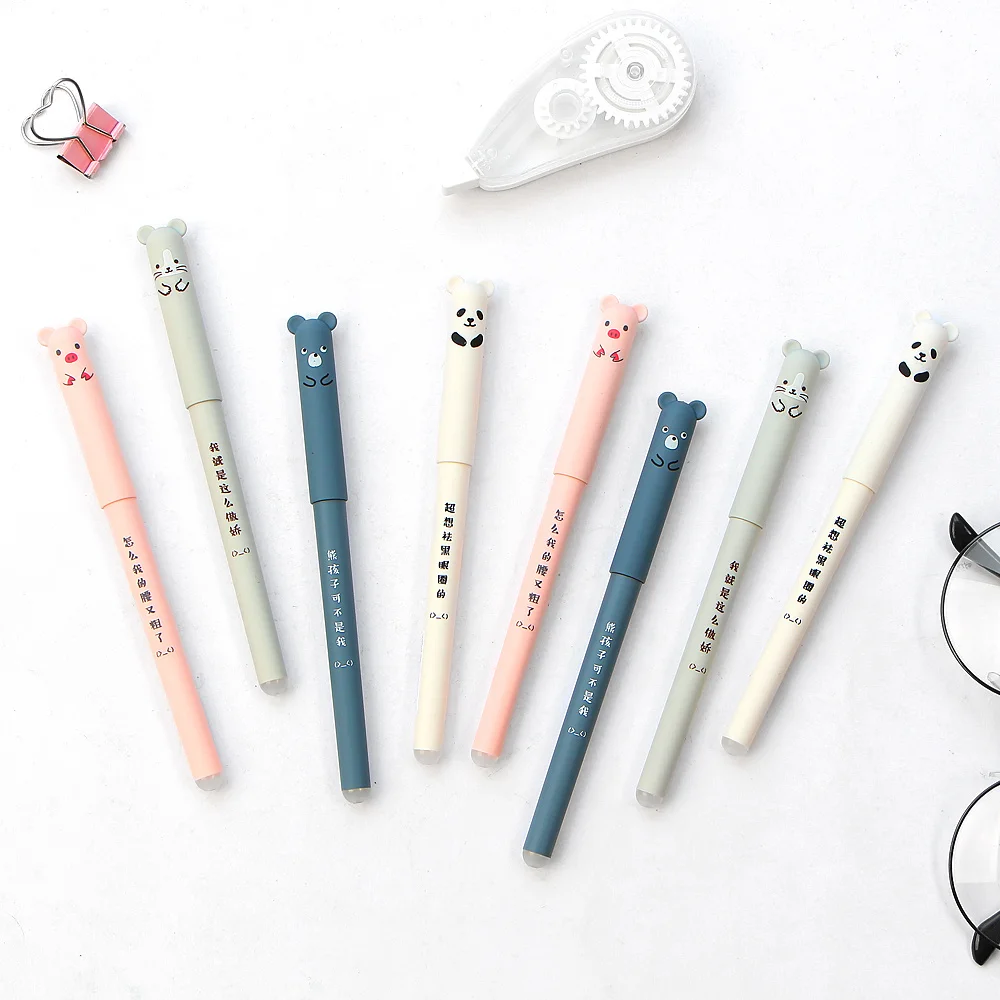 4 pcs/lot Kawaii Erasable Pen Bear Panda Pink Pig Cat Pens Cute Cartoon  Animals Washable Handle Gel Pen 0.35mm Refill Rods Gift