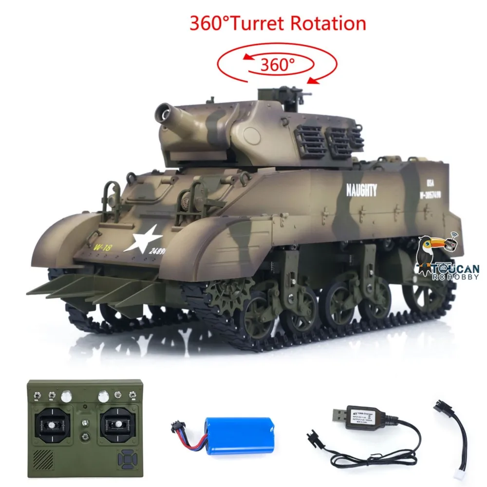 Tourelle rotative 360° du char radiocommandé M8 HMC Scott, canons et détails réalistes, modèle RTR avec lumières LED.