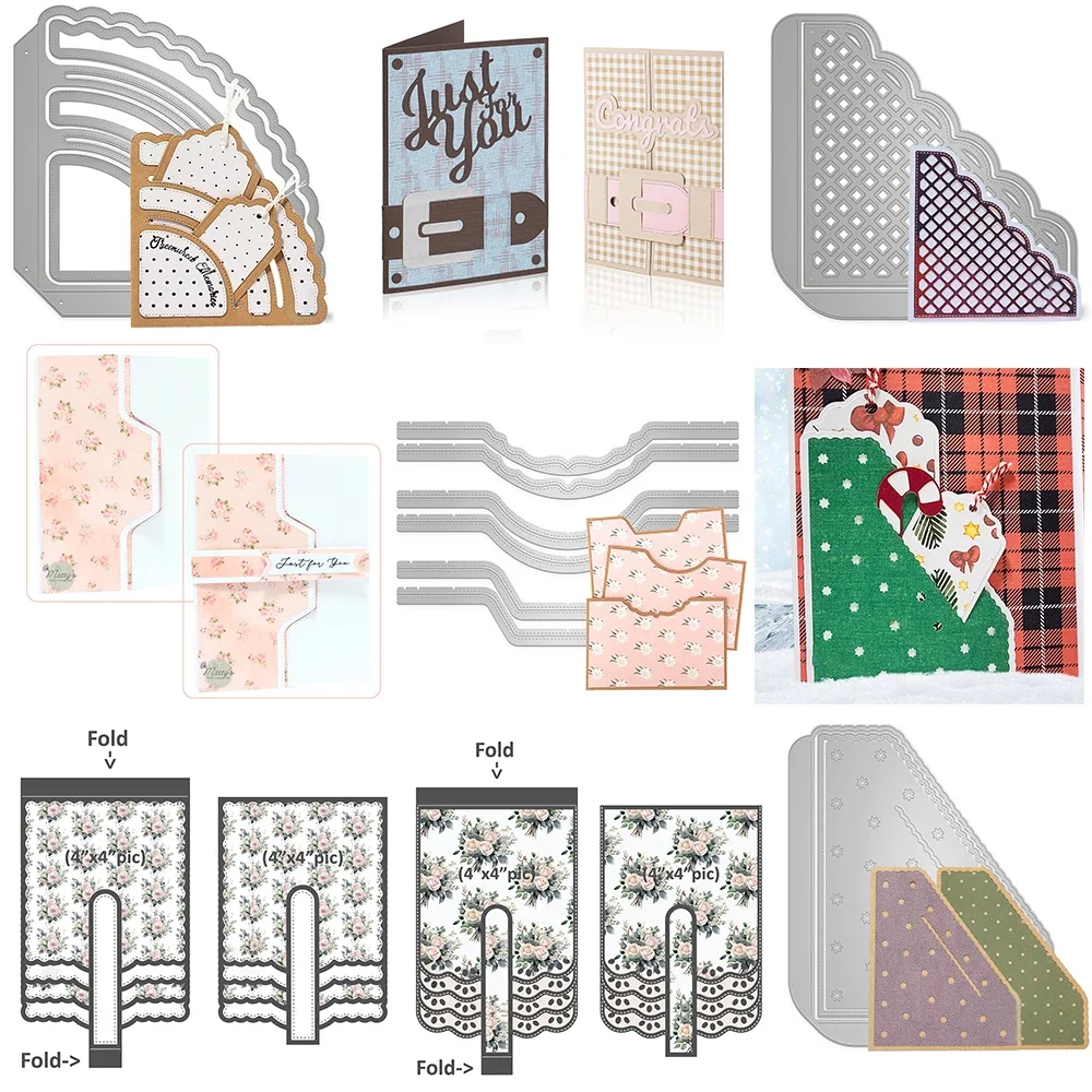 Weihnachten geschlitzte Falten Ecke Tasche Metall Stanzformen kontinuierliche Gürtel und Schnalle gestanzt für DIY Scrapbooking Album Kartenherstellung