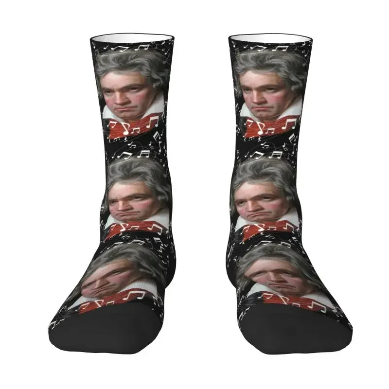 

Beethoven With Flying Music Notes Mens Crew Socks Unisex Funny Musician Spring Summer Autumn Winter Dress Socks