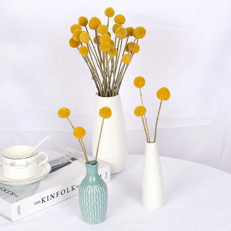 Künstliche Tulpenblume, getrocknete Blumen, gelbe Billy-Knöpfe, Kugeln, Blumenstrauß, Hausgarten-Dekoration für Zeremonien-Dekoration – Detail 7