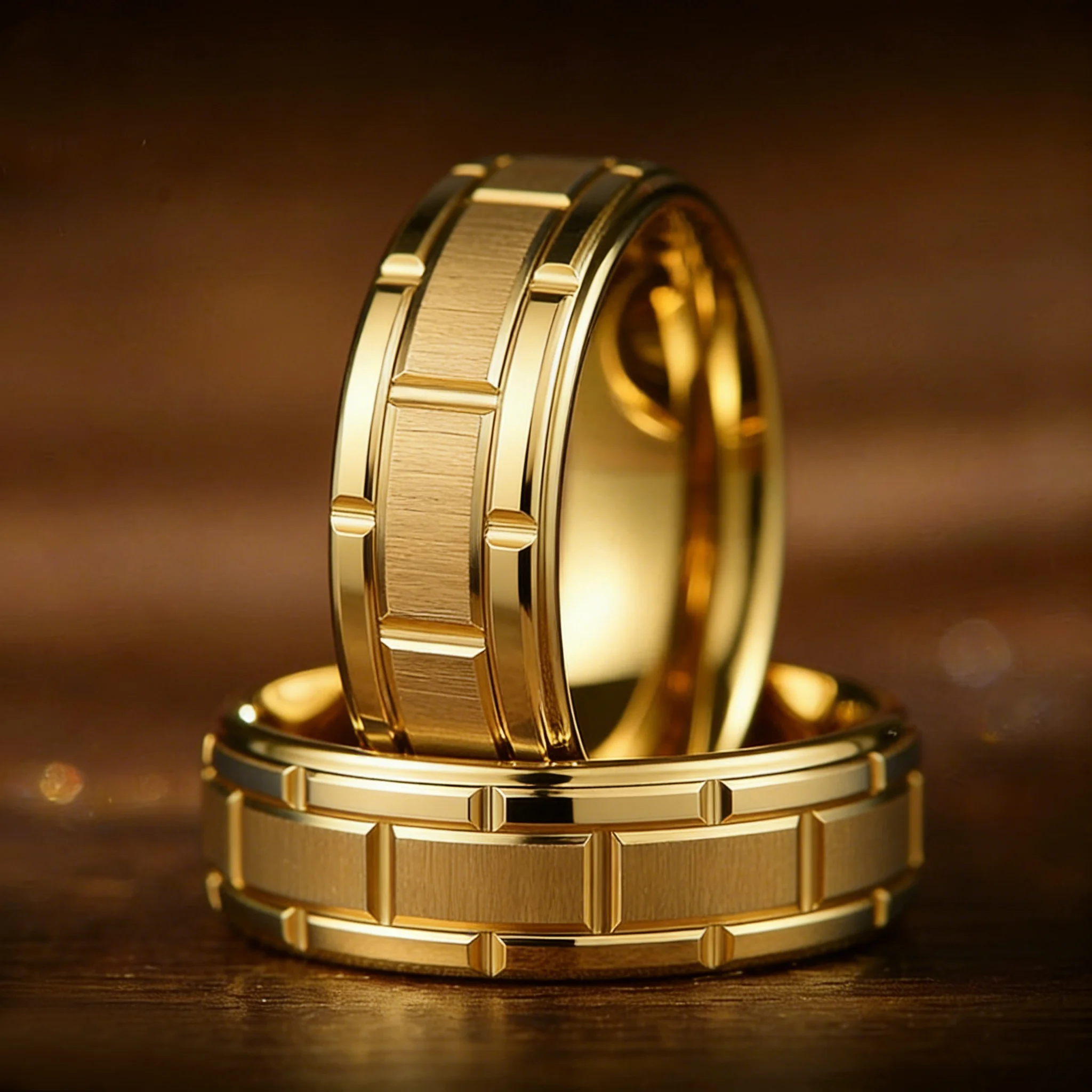 Moderne 8MM Herrenringe aus Edelstahl für Damen, goldfarben, gebürstet, mit Doppelrillenmuster, Herrenringe, Hochzeitsschmuck, Geschenk
