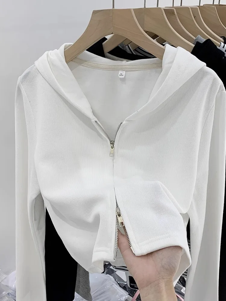 Women's Knitted Hat Jacket Double Zipper Design Short Style Spring Autumn Fashion Elastic Fiber Long Sleeve  Color Top - 5