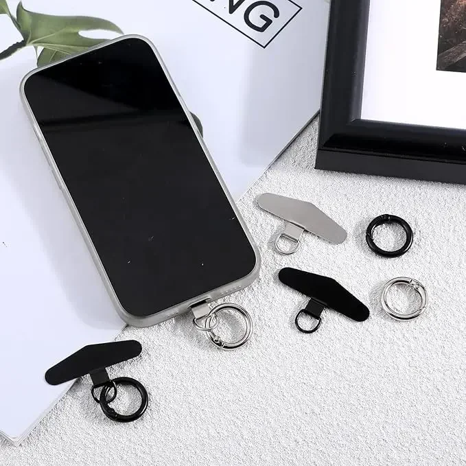 Universal Metal Phone Lanyard Gasket Patch with Keyring Durable Ultra Thin Mobile Phone Sling Rope Card Clip Strap Hang Cord Tab