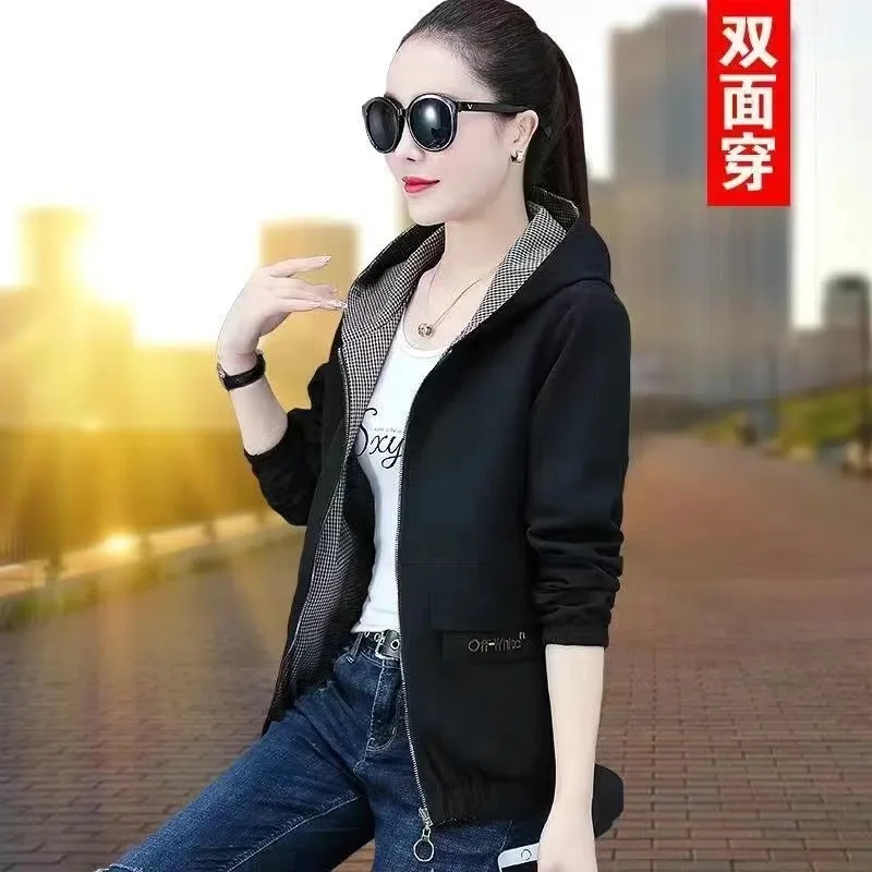 Double-Sided Embroidered Hooded Jacket Women Spring Autumn 2024 New Coat Loose Female Thin Jackets Two-sided Penetration Top