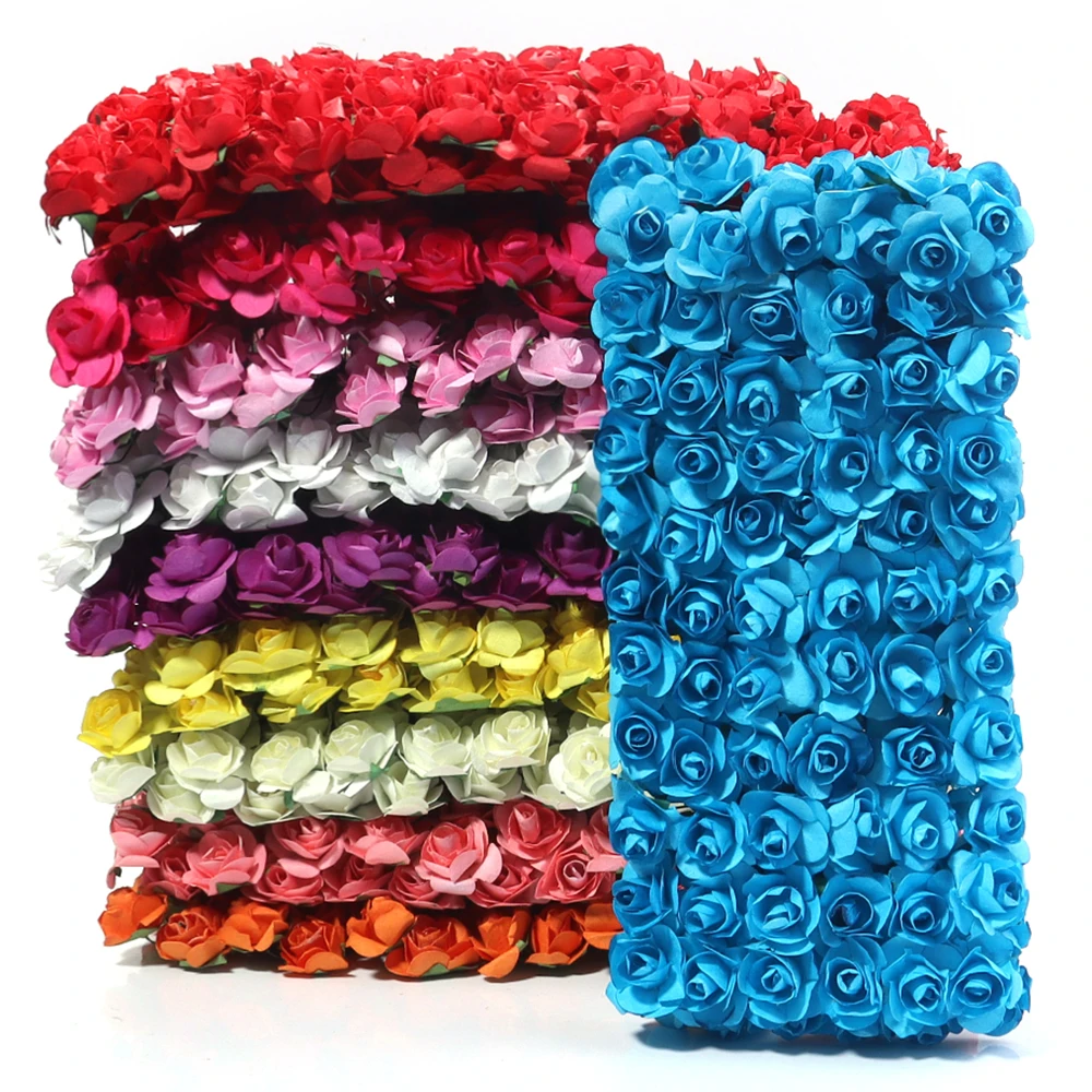 144 Stück 2 cm künstliche Mini-Papierrosen-Blumenstrauß, Hochzeitsgirlande, Dekorationen für Zuhause, Zimmer, Party, Dekoration, künstliche Blumen, Ornament