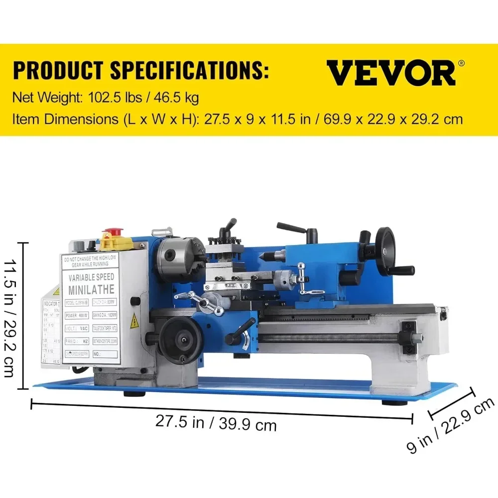 vevor metal lathe 7 x 12 inch, precision mini metal lathe 2250 rpm 550w variable speed, mini lathe precision bench top metal wor