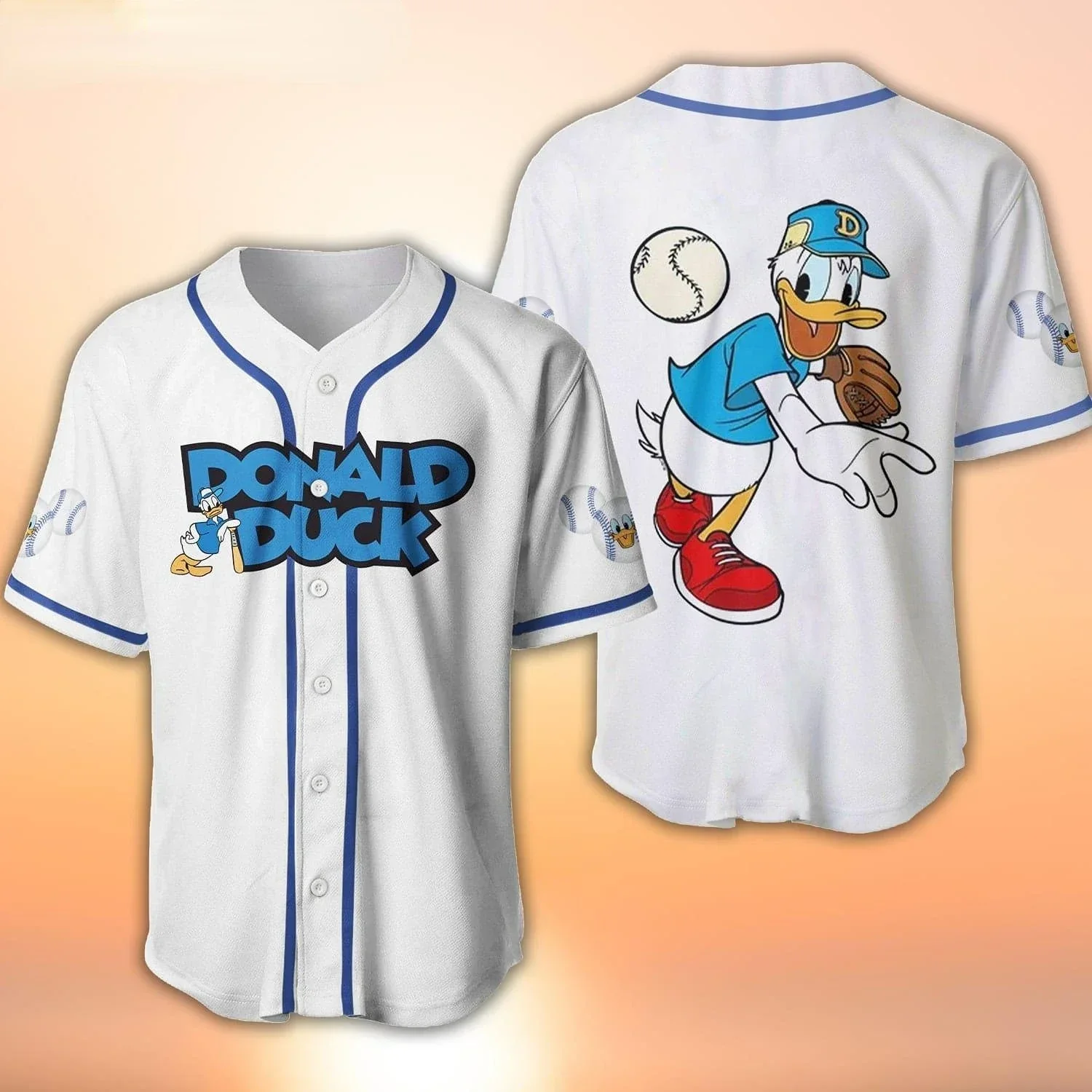 

Custom Name Donald Duck Baseball Jersey Men's Womens Disney All Over Print 3D Baseball Jersey Summer Fashion Shirt Men Wome Tops