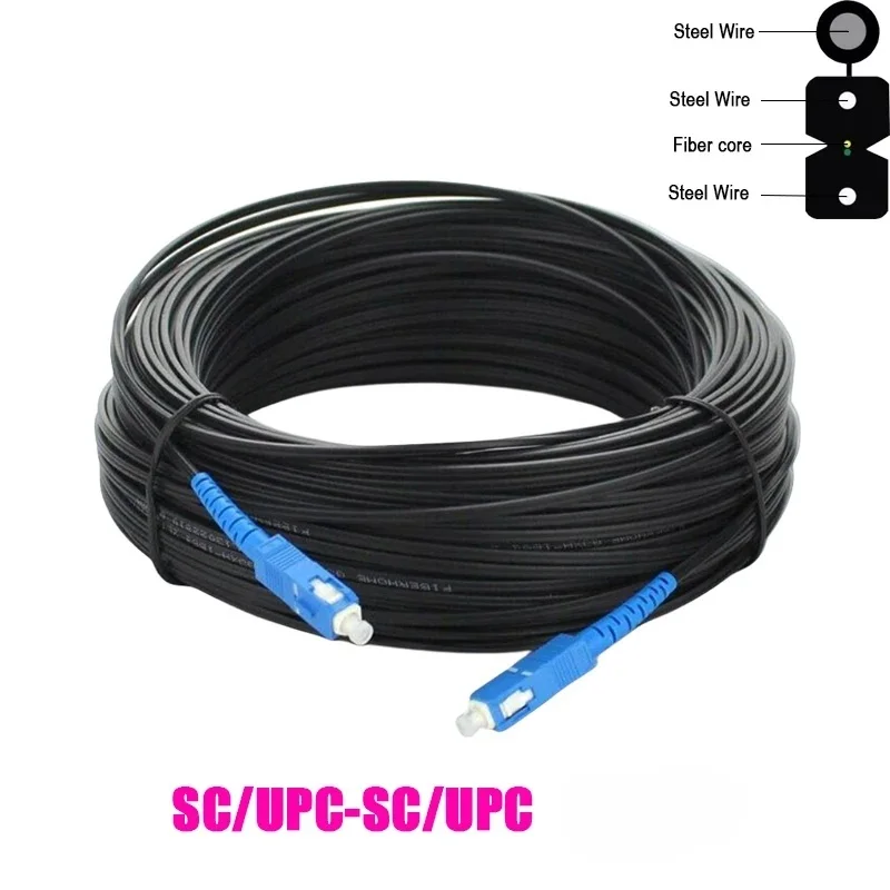 30m/80m/50m/100m Optical Fiber Outdoor Drop Cable  1 Core 3 Steel Patch Cord SC UPC/APC LC Single Mode  Simplex Jumper 5.0mm