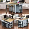 47 inch Kitchen Island with Extendable Dining Table, Internal Storage Rack, Power Outlet, Rolling Kitchen Cart on Wheels 3