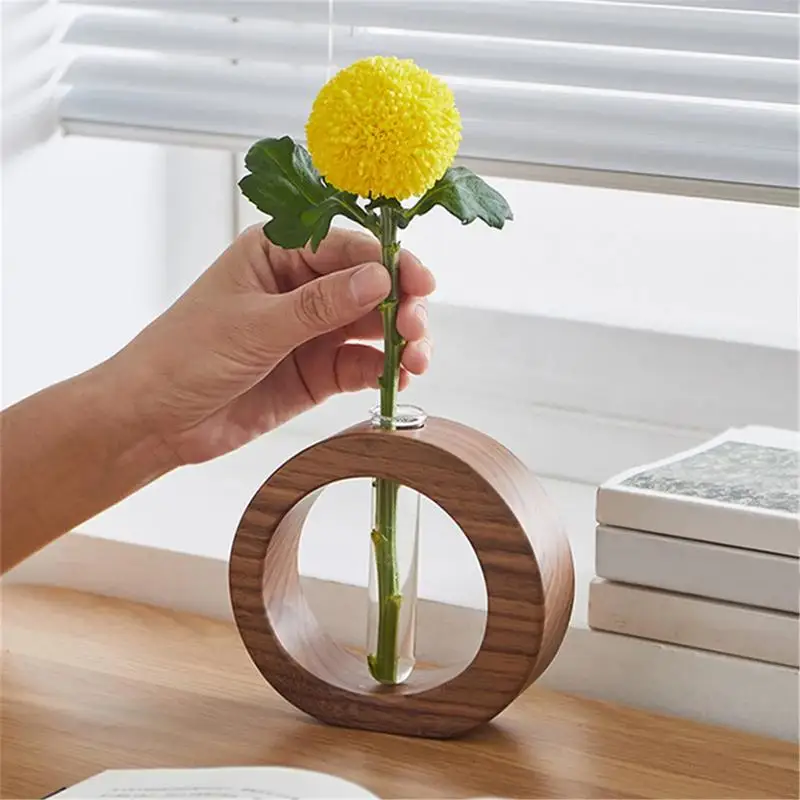 Wooden Hydroponic Flower Pot Home Vase Decor Transparent Imitation Glass Soilless Plant Pots Green Plant Pot For Home Decoration 4
