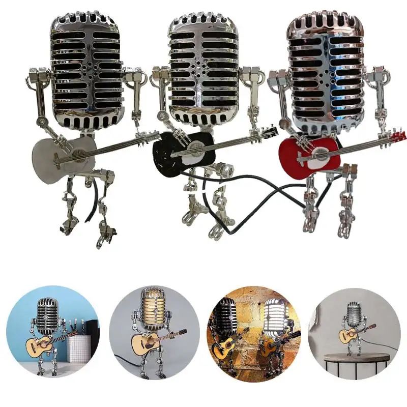 

LED Lamp Lights Vintage Miniatures Crafts Lighting Office Home Decoration Vintage Microphone Robot Lamp Play Guitar Desk