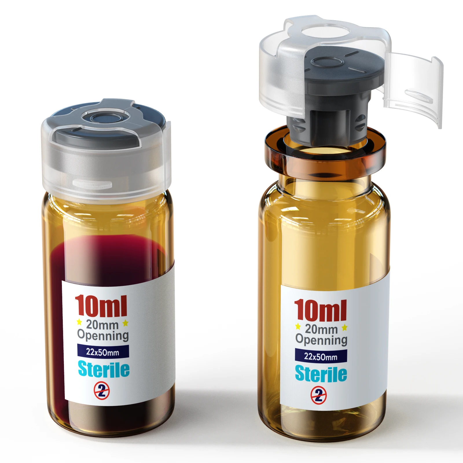 Sterile Glass Vials With Locking Cap and 13 /20 mm Self Healing Injection Port,Buckle Glass Vials sterile Package
