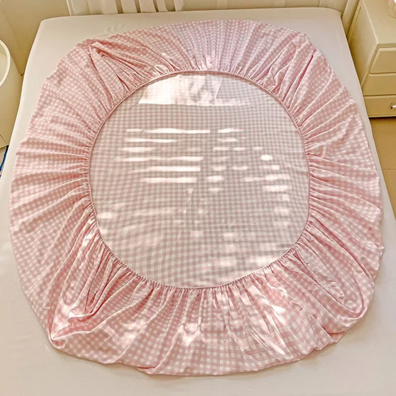 Nuovo set di lenzuola con angoli con motivo a griglia ultrasottile, in cotone lavato, delicato sulla pelle, copertura antipolvere, morbido e traspirante, per la casa 5