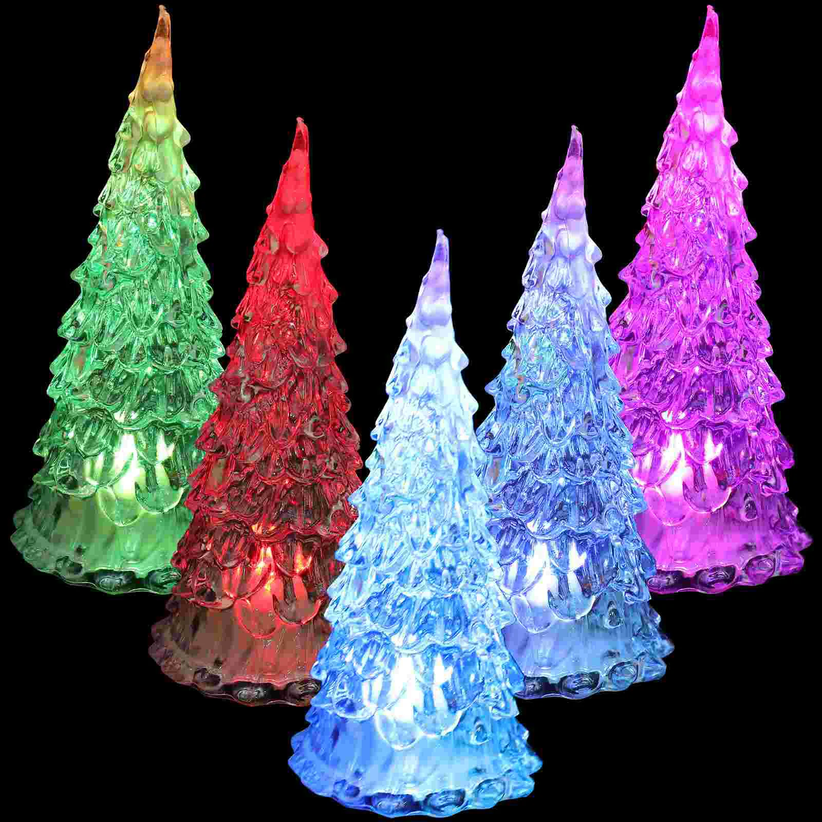 

8 Pcs Tabletop Acrylic Christmas Tree LED Retro Decor Home Luminous Night Light Colorful